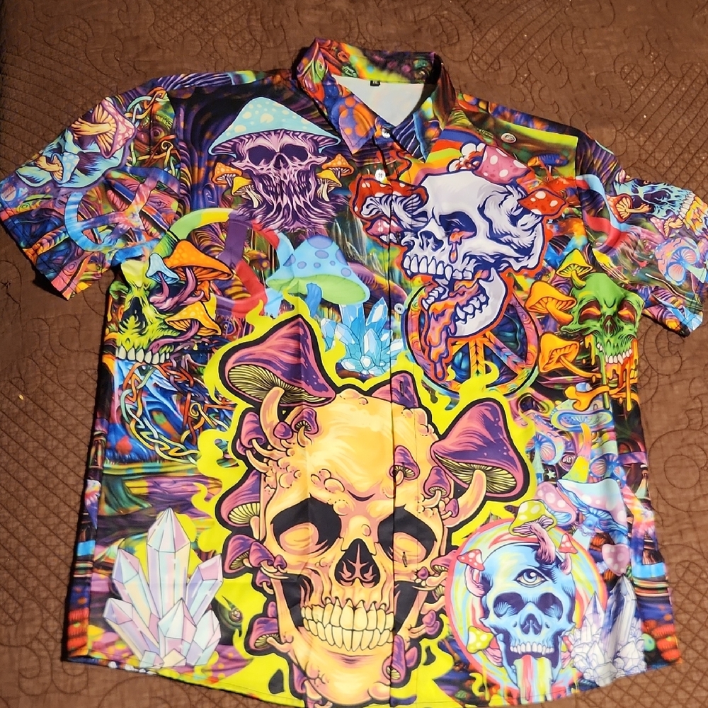 Colorful Fluorescent Skull Print Men's Shirt 2xl. Never Worn. NWOT